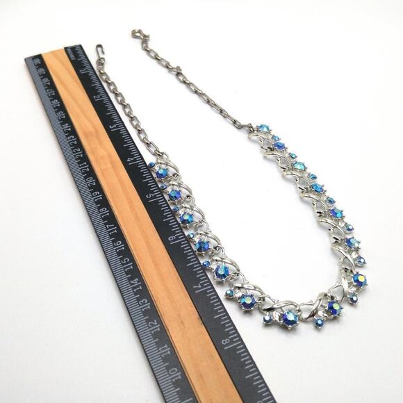 Vintage Star Company Blue Aurora Borealis Choker Necklace, Silver Tone, 17 Inch - Picture 9 of 11